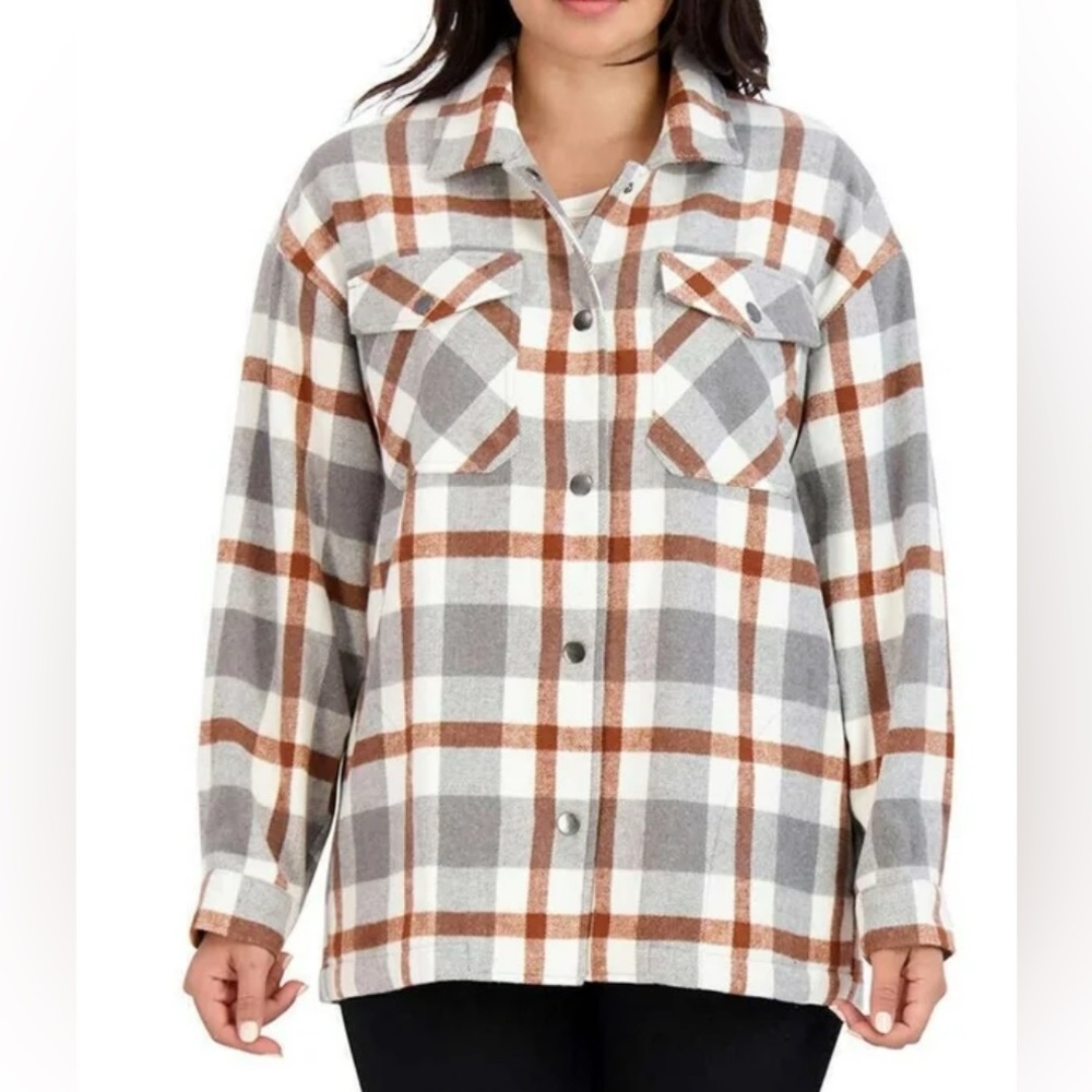 Gray and Brown Plaid Lightweight Shirt Jacket